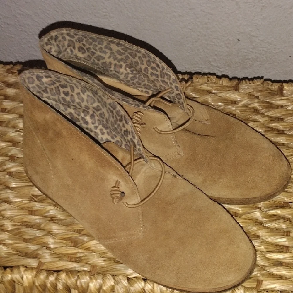Tan Suede Ankle Boots Leopard Print Lining Chukka Ashbee Laceup Lucky Brand 8.5